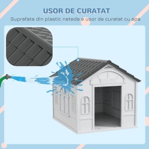 Cușcă pentru Câini din PP Impermeabil cu Acoperiș Inclinat și Ușă de Intrare, 65x75.7x63 cm, Gri - Img 5