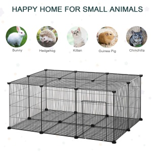 Cușcă pentru Iepuri și Animale Mici cu 22 Panouri Modulare din Metal cu Ușă, 105x70x45 cm, Negru - Img 4