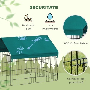 Cușcă pentru Iepuri și Găini de Exterior și Interior cu Protecție Solară și Grilaj Metalic, Coteț Recint pentru Animale Mici, Găini, 185x75x75 cm, Verde - Img 8