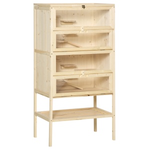 Cusca pentru Rozitori si Hamsteri cu 4 Rafturi cu Acoperis Trapa in Lemn 60x40x120cm - Img 1