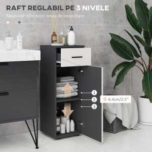 Dulap Baie 30×30×82 cm – Gri cu Sertar & Nivele Reglabile - Img 5