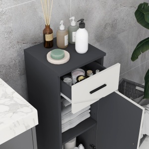 Dulap Baie 30×30×82 cm – Gri cu Sertar & Nivele Reglabile - Img 8