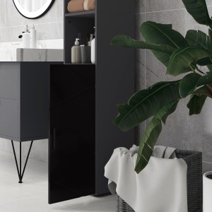 Dulap Baie, Inalt de 183cm, Dulap cu 2 rafturi deschise si doua dulapuri cu 2 nivele, Negru - Img 8