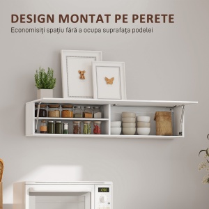 Dulap Baie Montat pe Perete, Dulap Suspendat Modern cu Ușă Soft Close, 2 Compartimente și Raft Reglabil, Economisire Spațiu, 120x23x30 cm, Alb - Img 4