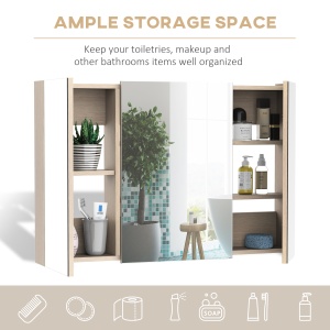 Dulap Baie Perete – Stejar, 3 Usi cu Oglinda, 90×60 cm - Img 4