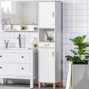 Dulap Coloana economie de spatiu din Lemn pentru Baie Alb - Img 2