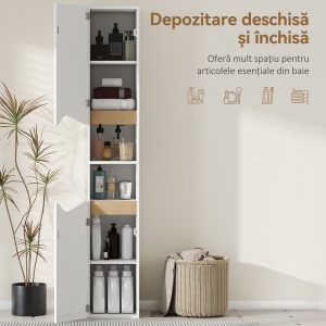 Dulap Coloană Îngust pentru Baie cu 2 Uși și 2 Rafturi - Alb - Img 4