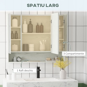 Dulap cu oglinda cu raft reglabil, MDF Sticla 90x15x75cm, Alb - Img 4
