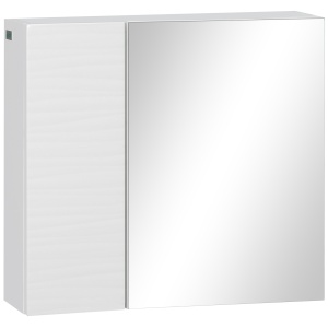 Dulap cu oglinda de baie din placi aglomerate si sticla, cu 4 rafturi reglabile si design de perete, 48x15x45 cm, alb - Img 1