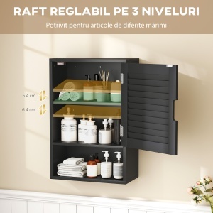 Dulap de Baie, Dulap Montat pe Perete cu Rafturi Regabile, 40 x 20 x 60 cm, Negru - Img 5