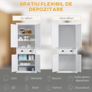 Dulap de bucatarie cu dulap superior si inferior si sertar central din MDF, placi aglomerate si metal, 76x40,5x184cm, alb - Img 5