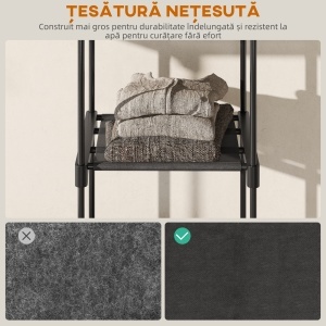 Dulap de Haine Portabil cu 2 Bare și 6 Rafturi, Dulap din Material Textil Non-Țesut, Plastic și Oțel, 111x43x185 cm, Negru - Img 6