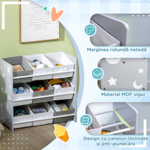 Dulap de Jucarii cu 9 Cosuri Detasabile, Cutie de Depozitare pentru Jucarii din Lemn MDF si Material Textil - Img 5