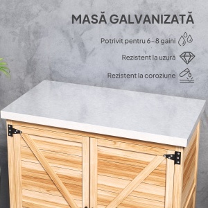 Dulap Exterior cu Raft Intern și Banc de Lucru, Dulap de Grădină din Lemn de Brad și Oțel Zincat, 79x43x92 cm, Culoare Lemn - Img 5