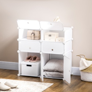 Dulap Haine Dulap Pantofi Modular din Plastic 6 Cuburi Alb, 75x37x73cm - Img 7