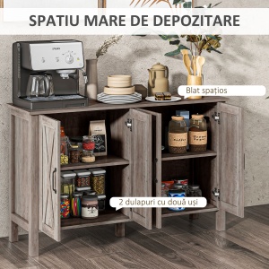 Dulap în Stil Rustic cu 2 Rafturi Reglabile pentru Depozitare, Dulap pentru TV cu 4 Uși, 120x37x75 cm, Gri - Img 4
