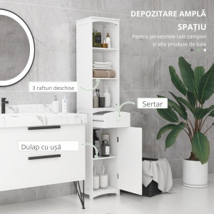 Dulap Înalt de Baie cu 3 Rafturi din MDF, 34x24x170 cm, Alb - Img 4