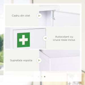Dulap Medicamente – Otel Inoxidabil, 3 Niveluri & 2 Chei, Alb - Img 6