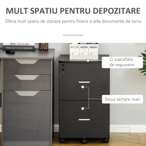 Dulap mobil arhiva cu 2 sertare, cu blocare, dulap de birou din lemn cu roti de blocare pentru A4, Letter, negru - Img 6