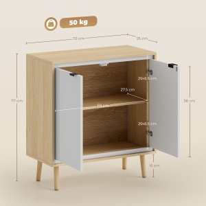 Dulap Modern cu 2 Uși și Raft Reglabil 72x35x77cm Alb și Stejar - Img 3