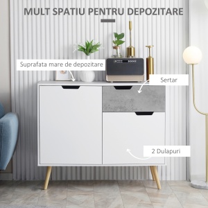Dulap modern pentru depozitare, dulap decorativ cu sertar, 2 usi pentru dormitor, living, hol, gri deschis - Img 4