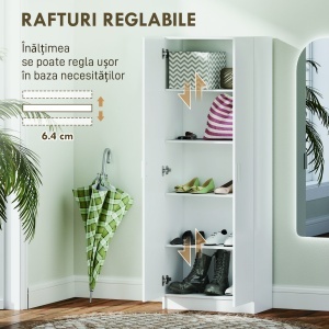 Dulap Multifuncțional cu Uși Batante, 5 Rafturi și 3 Niveluri Reglabile, 60x31,5x165 cm, Alb - Img 5