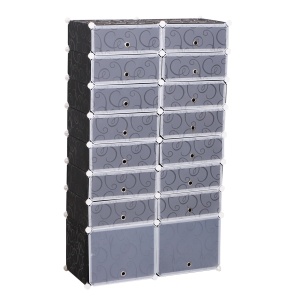 Dulap Pantofi Modular 16 Cuburi in PP Alb si Negru 95x37x160cm - Img 1