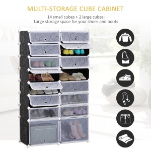 Dulap Pantofi Modular 16 Cuburi in PP Alb si Negru 95x37x160cm - Img 7