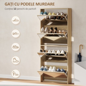 Dulap pentru Încălțăminte Slim cu 4 Uși și Oglindă 63x17x146 cm Culoare Lemn - Img 5
