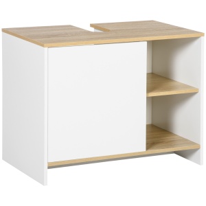 Dulap pentru lavoar pentru baie, 77x45x60cm, alb si culoarea lemnului - Img 1