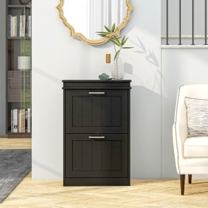 Dulap pentru Pantofi cu 2 Sertare pentru 10 Perechi de Pantofi, Mobilier cu Raft Reglabil, 54x24x82,5 cm, Negru - Img 8