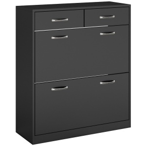 Dulap pentru Pantofi Modern cu 2 Rafturi Regabile și 2 Sertare din Lemn Negru