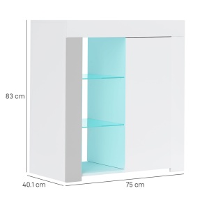 Dulap pentru Sufragerie cu Lumini LED, 3 Rafturi Deschise și un Dulăpior cu 2 Niveluri, 75x40,1x83 cm, Alb - Img 3