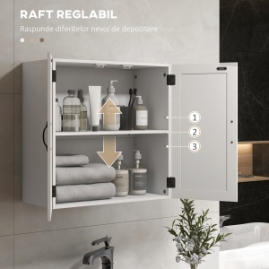 Dulap Rustic de Perete pentru Baie, cu Uși în Stil X și Raft Reglabil, Depozitare pentru Baie, Bucătărie sau Hol, Rezistent la Apă,60x30x60 cm - Img 4