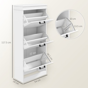 Dulap Spațios pentru Pantofi cu 3 Sertare Rabatabile pentru 15 Perechi de Pantofi, 54x24x117,5 cm, Alb - Img 3