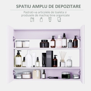 Dulapior Baie cu Oglinda – Alb MDF 80×60×15 cm cu 3 Rafturi - Img 6