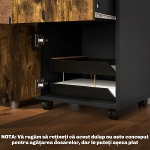 Dulăpior de Birou cu 4 Roți, Raft Deschis și 2 Sertare, Mobilier de Birou din Lemn și Metal, 40x35x60 cm, Maro - Img 7