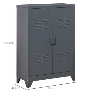Dulapior Multifunctional cu 2 Usi Stil Industrial, Dulapior Metalic pentru Casa si Garaj - Gri - Img 3