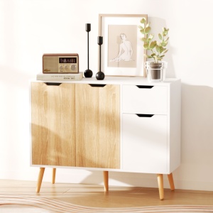 Dulapior Multifunctional din Lemn cu Sertar si Dulapioare in Stil Nordic, 90x30x72cm - Img 2
