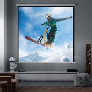 Ecran de Proiecție 120 Inch Format 1:1, Ecran Rulabil cu Unghi de 160° și Montare pe Tavan sau Perete, 223x8x223 cm, Alb - Img 9