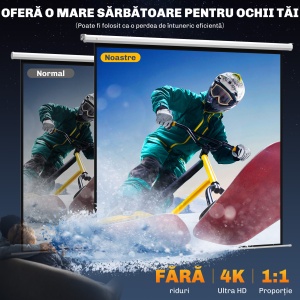 Ecran de Proiecție de 120 inch cu Telecomandă, Suprafață de Proiecție din Plastic și Metal, 236,5x8x236,5 cm, Alb - Img 4