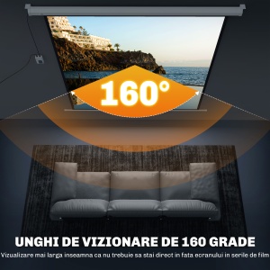 Ecran Proiector de 92 Inch cu Telecomandă, Pânză de Proiector Rulabilă din Plastic și Metal, 189,5x8x189,5 cm, Alb - Img 5
