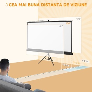 Ecran Proiector Pliabil de 100" Format 16:9 cu Treppied Reglabil, 235.8x8x136 cm, Negru - Img 7