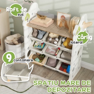 Etajeră pentru Copii, Organizator de Depozitare Jucării cu 4 Niveluri și 9 Coșuri, 77x42x94 cm, Crem Alb - Img 4