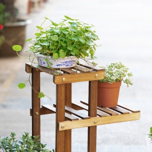 Etajera Suport Plante Asimetrica cu 6 Niveluri pentru Gradina si Casa, din Lemn, 95x28x96.5 cm - Img 7