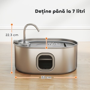 Fântână pentru Pisici 7L cu LED, 32x22.1x22.3 cm Argintiu - Img 3