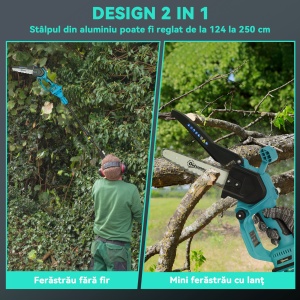 Ferăstrău cu Acumulator 2 în 1 cu Tijă Telescopică și Motor Brushless Albastru - Img 4