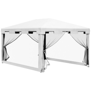 Foisor 4x3 m cu Plasa de Tantari si 2 Intrari, Foisor de Gradina din Metal si PE, Alb si Negru - Img 1