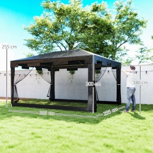 Foisor 4x3 m cu Plasa de Tantari si 2 Intrari, Foisor de Gradina din Metal si PE, Gri Inchis - Img 3