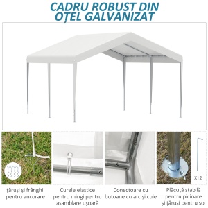 Foisor 4x4m cu Acoperis de Protectie impotriva Razelor UV, Ploaie si Vant pentru Vehicule, Nunti si Petreceri - Alb - Img 4
